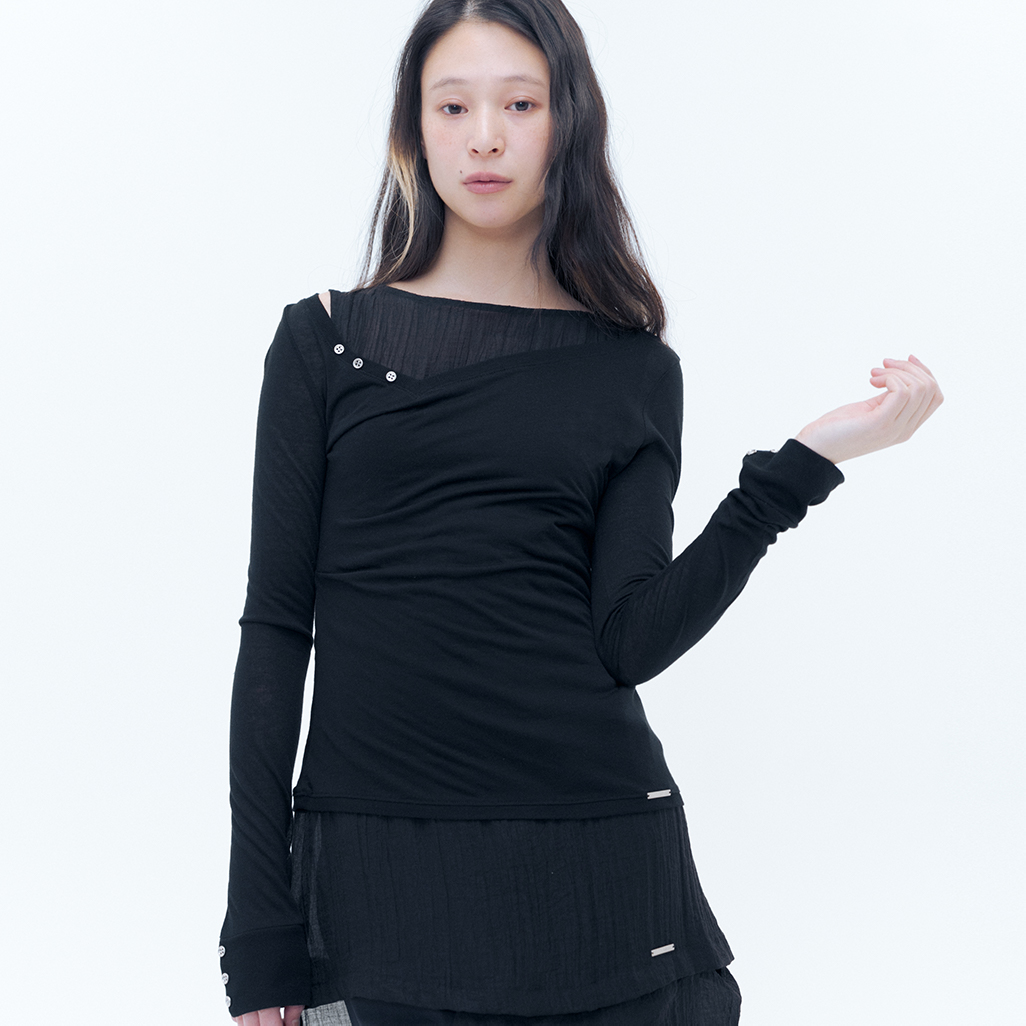 Unbalanced button long sleeves BLACK - 감도 깊은 취향 셀렉트