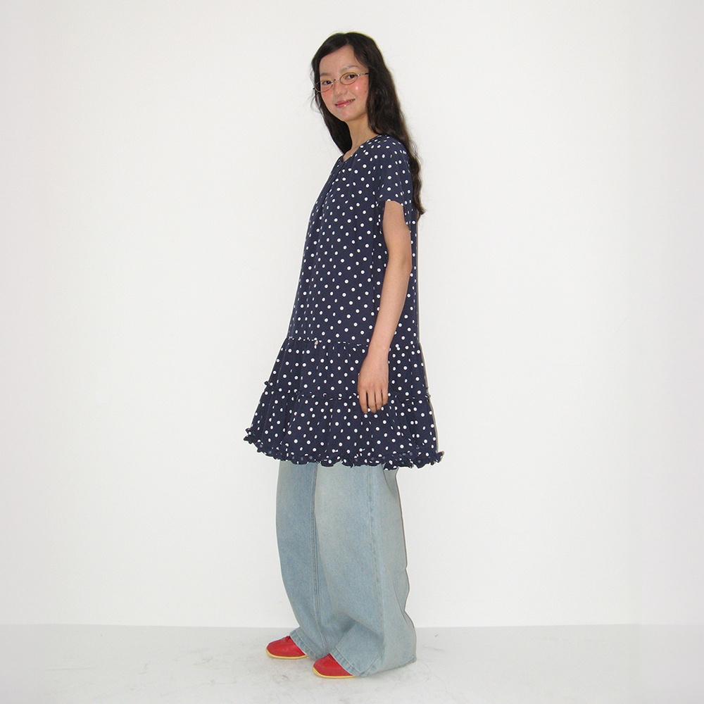 FRILL SHORT SLEEVE ONEPIECE DRESS BLACK - 감도 깊은 취향
