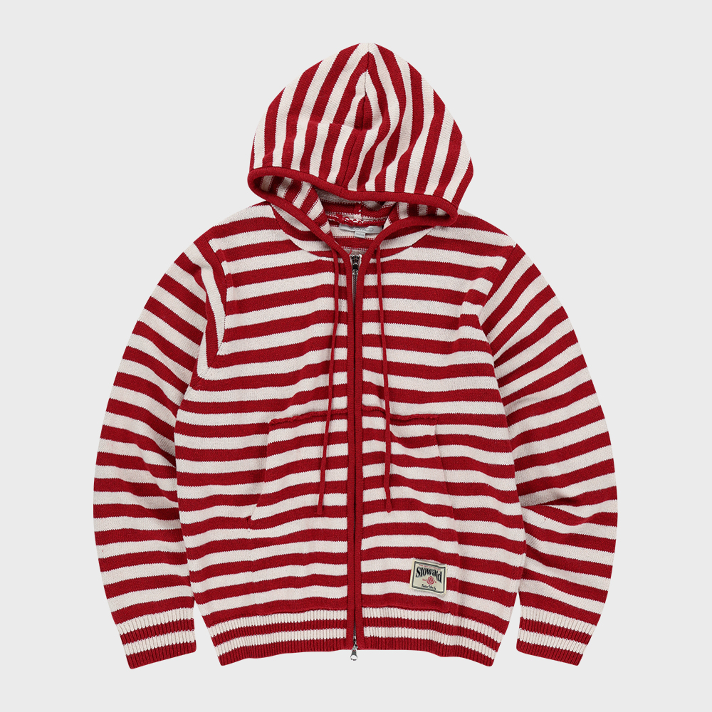 STRIPE KNIT HOOD ZIP-UP [RED] - 감도 깊은 취향 셀렉트샵 29CM