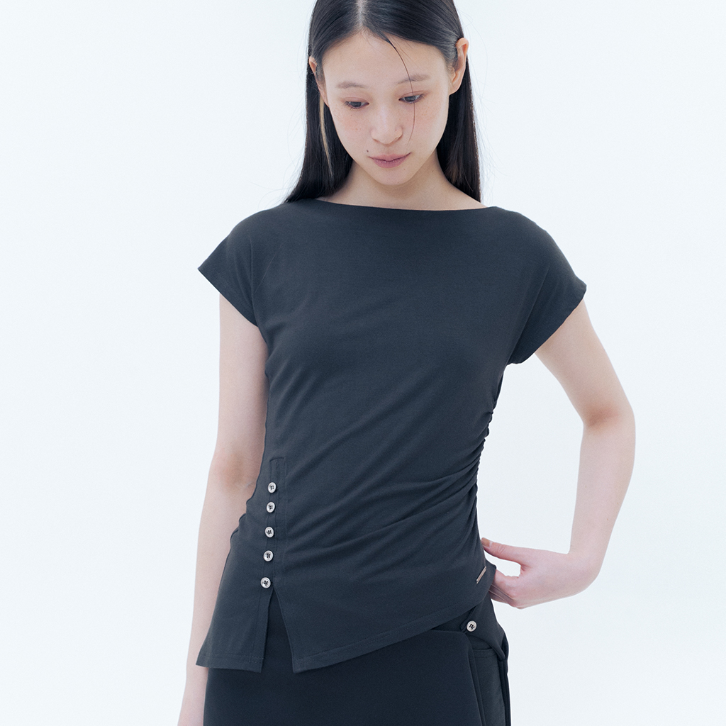 ◆MISEKI SEOUL◆ Shirring ruffle midi skirt CHARCOAL MSK251S MUSINSA | MISEKI SEOUL Shirring ruffle midi skirt CHARCOAL