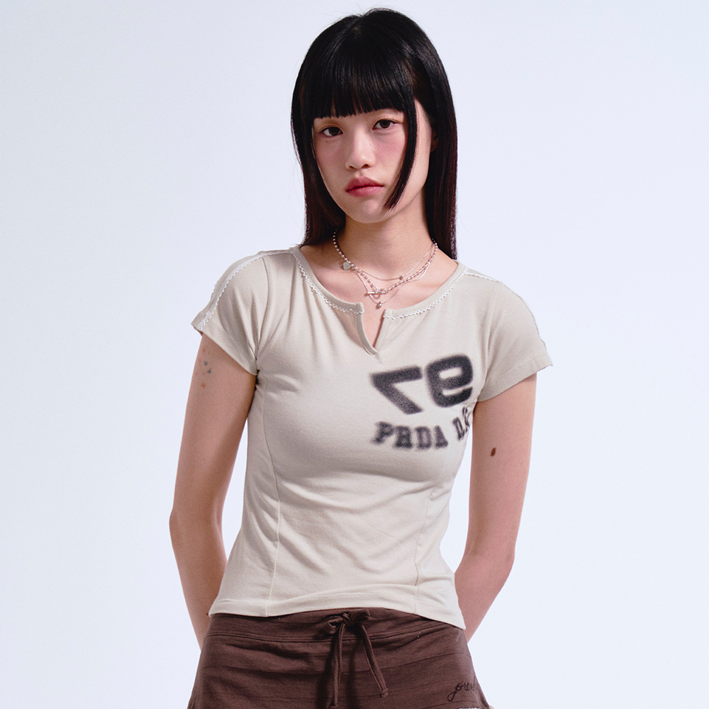 97 STAR VINTAGE CRACK LOGO SLUB RAGLAN TEE BROWN - 감도 깊은
