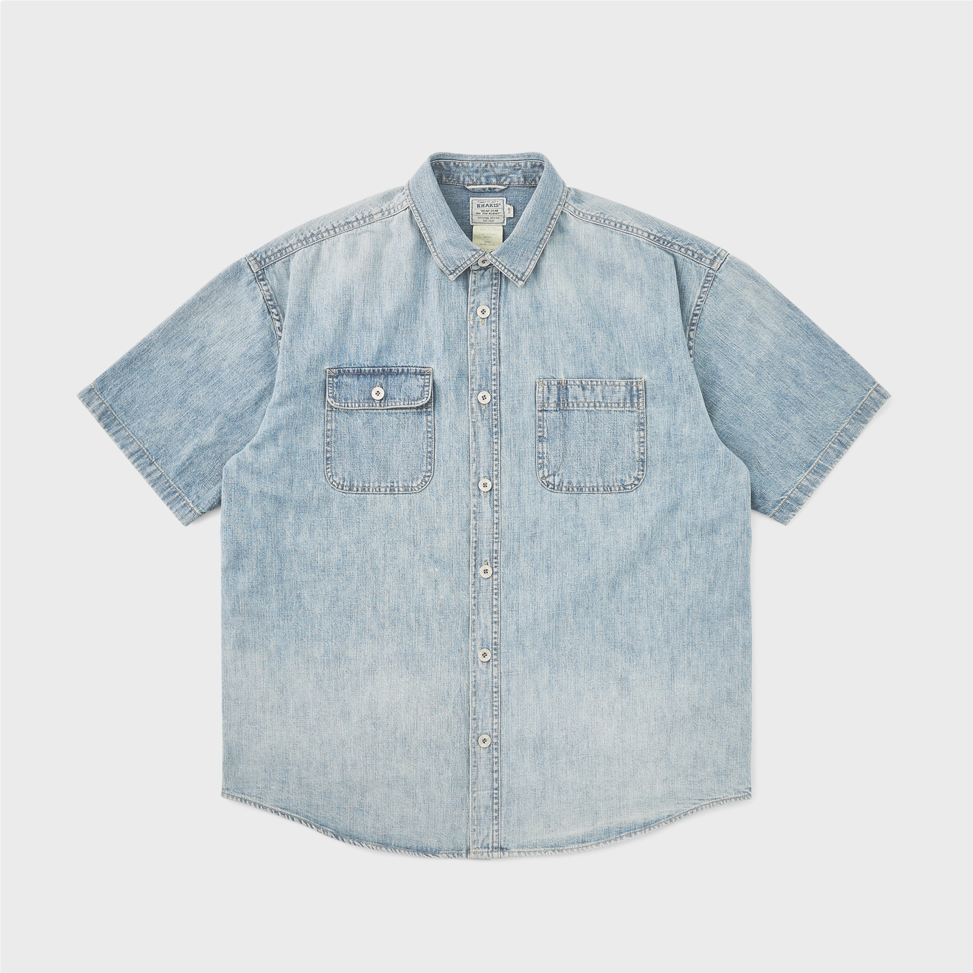 【THE COLDEST MOMENT】TCM mini logo denim half shirts シャツ TCM shirring half windstoper TCM mini logo denim half shirts