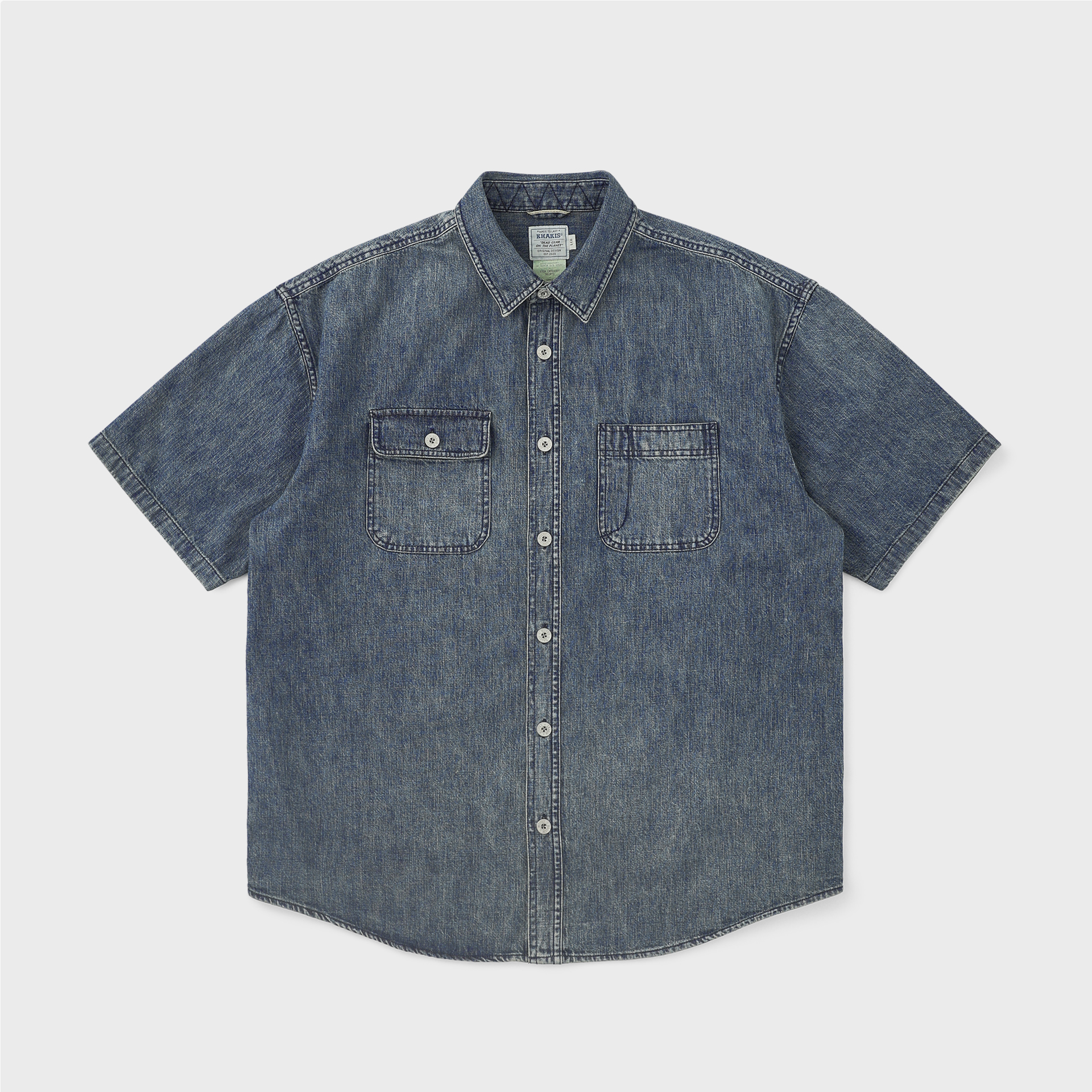 【PARTIMENTO】Stone Washing Denim A-Line Overfit Half Shirts PARTIMENTO
