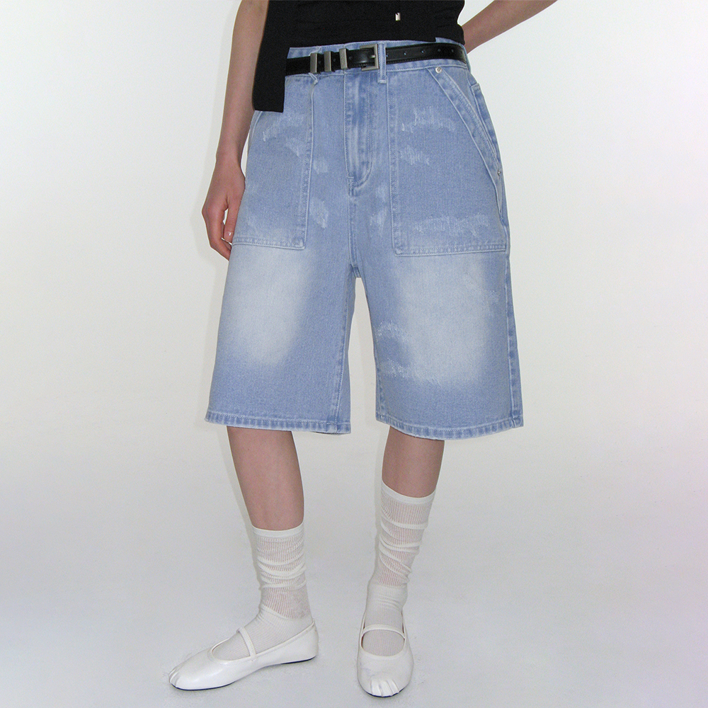 デニム・ジーパン Damaged Bermuda Denim Pants 5BMR0089 wide denim pants（デニムパンツ）｜centimeter（センチメーター