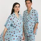 [Disney] 모달100 (couple) Blue Stripe Short Pajama Set