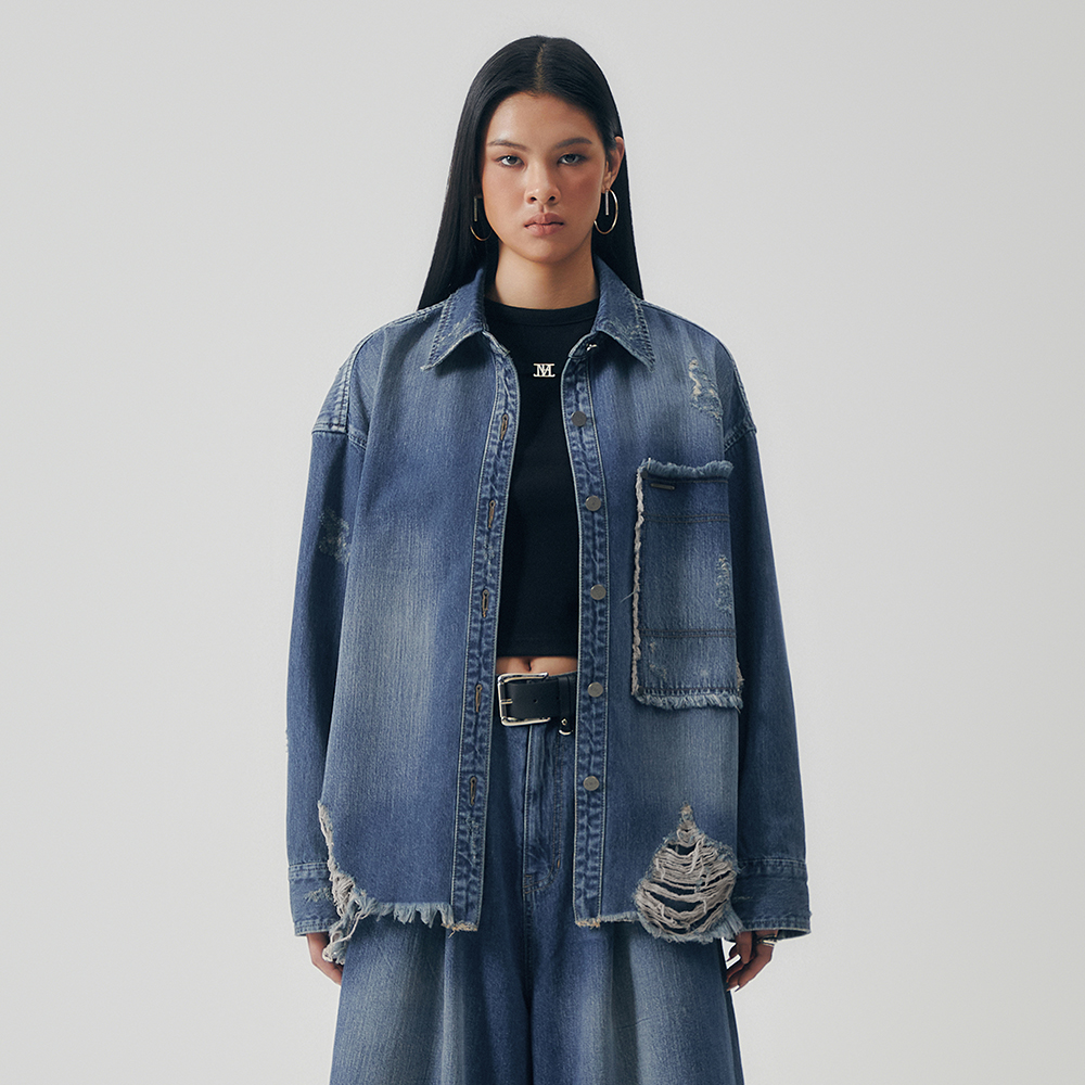 ジャケット EENK XMEN Vintage Bomber Short Denim Jacket 6bce769049aa6.jpg