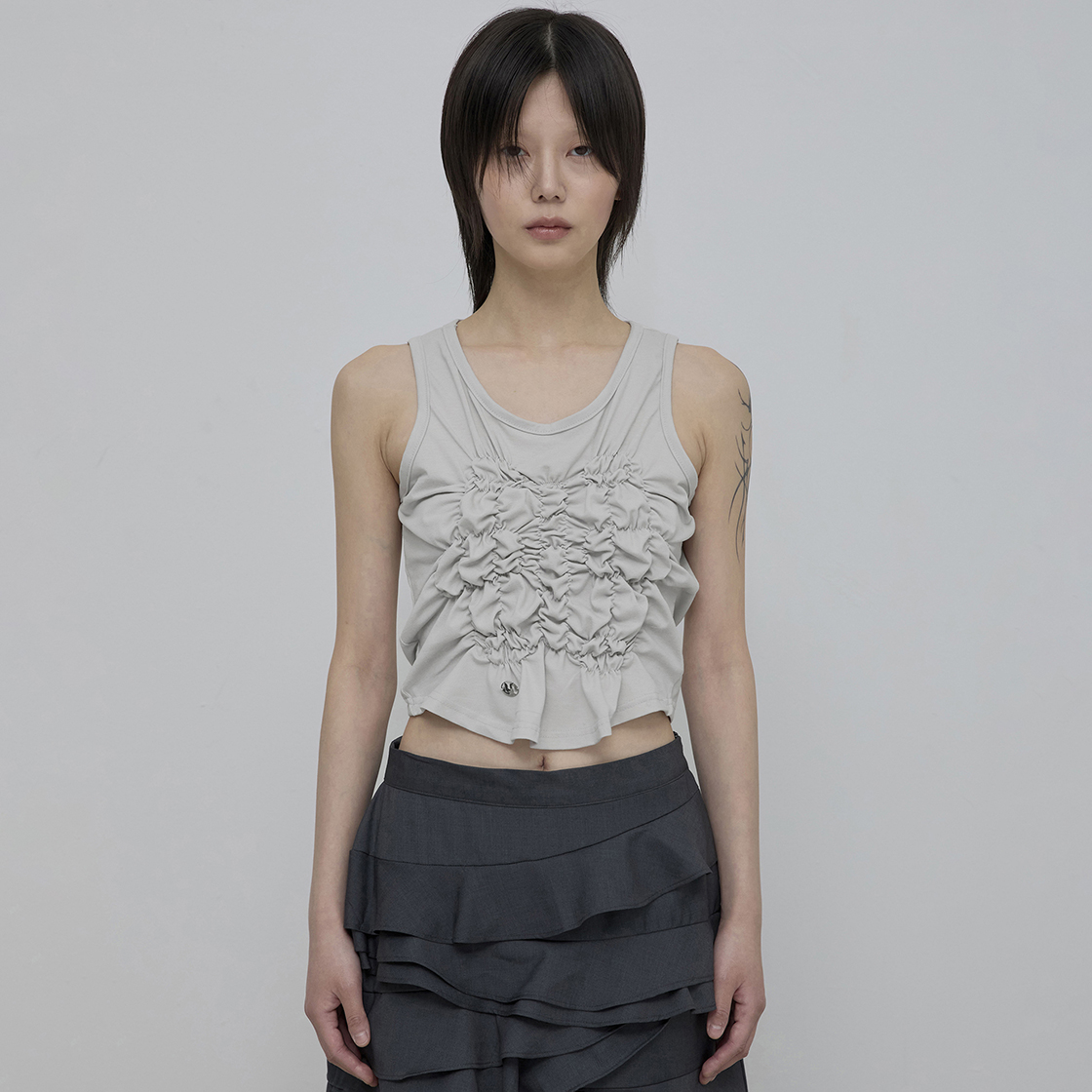 SET] Handmade Twisted Layered Top (FL-118_Charcoal) - 감도