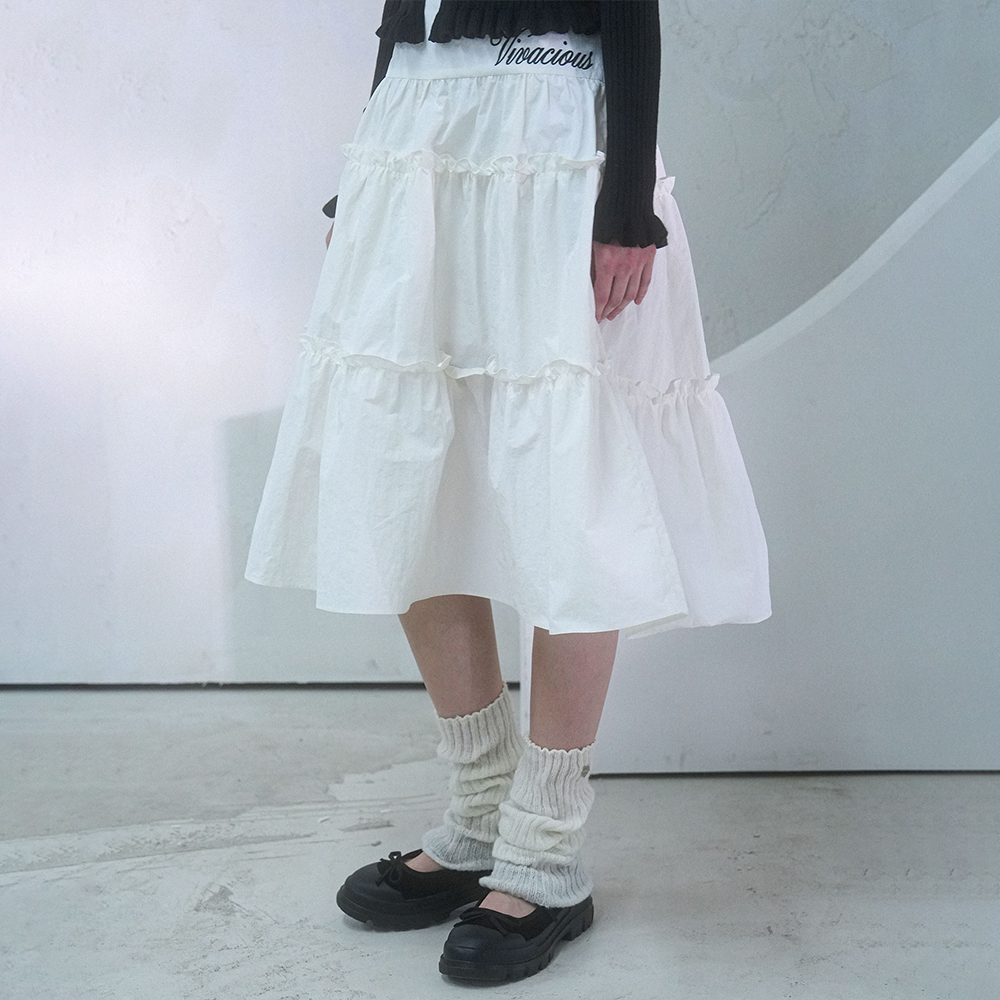 韓国商品/OPEN YY ROLLED WAIST TIERED SKIRT ROLLED WAIST TIERED SKIRT (WHITE) - 감도 깊은 취향 셀렉트샵 29CM