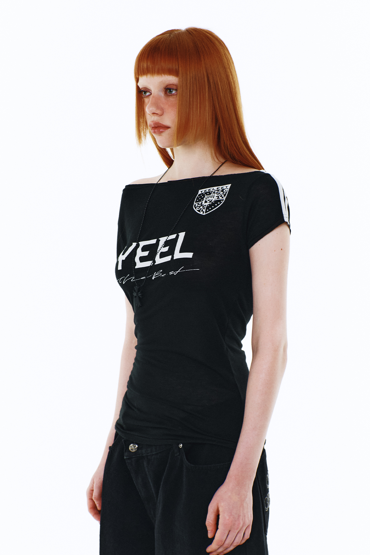 [YEEL] YEEL RACING ASYMMETRIC T-SHIRT /追跡付 YEEL RACING ASYMMETRIC T-SHIRT BLACK - 감도 깊은 취향 셀렉트