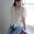 Tuck detail puff blouse_BEIGE