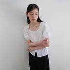 Tuck detail puff blouse_WHITE