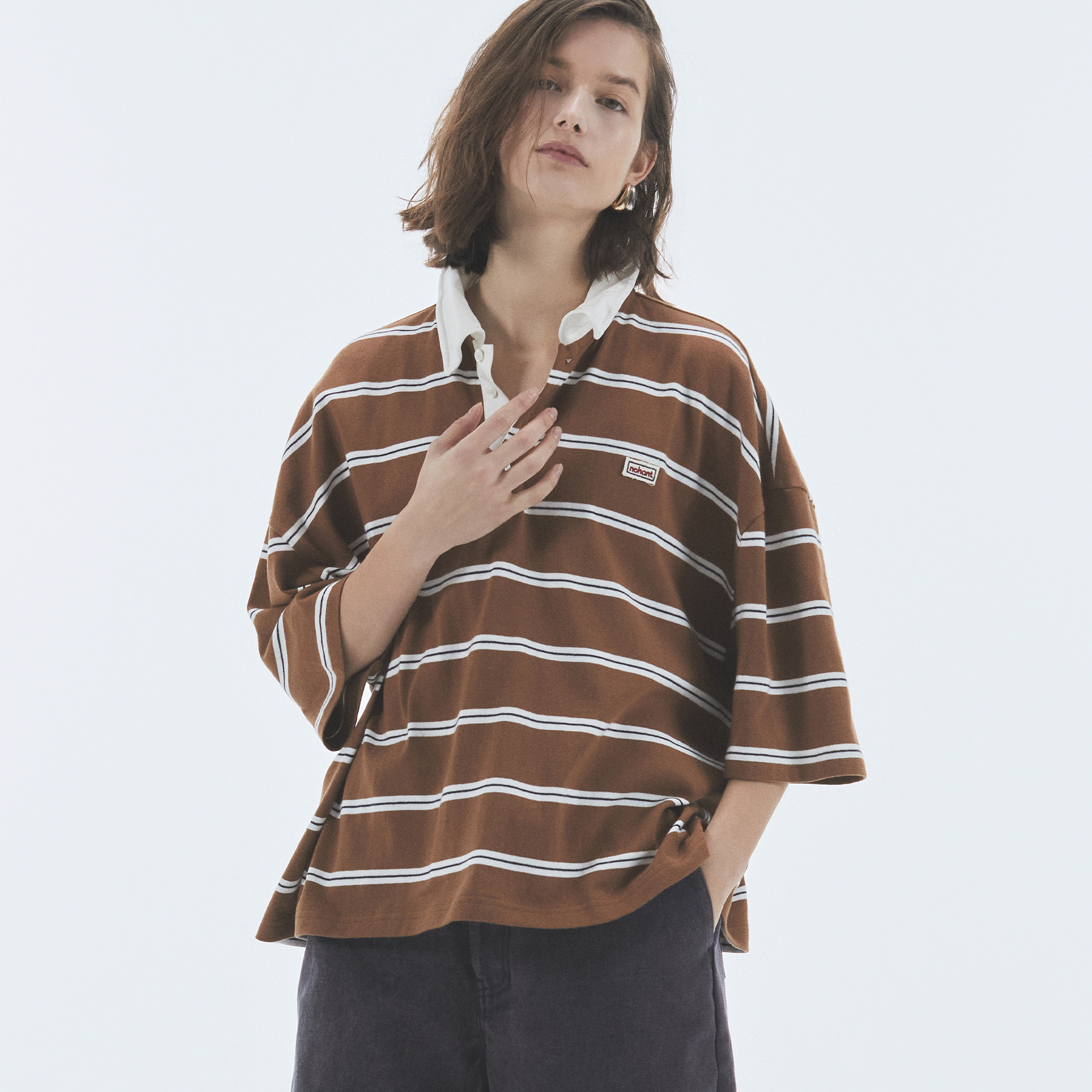 NOHANT ■ WIRE STRIPE RUGBY SHORT SLEEVE T-SHIRT WIRE STRIPE RUGBY SHORT SLEEVE T-SHIRT BROWN - NOHANT