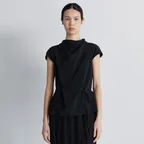 DRAPE CAP SLEEVE BLOUSE - BLACK