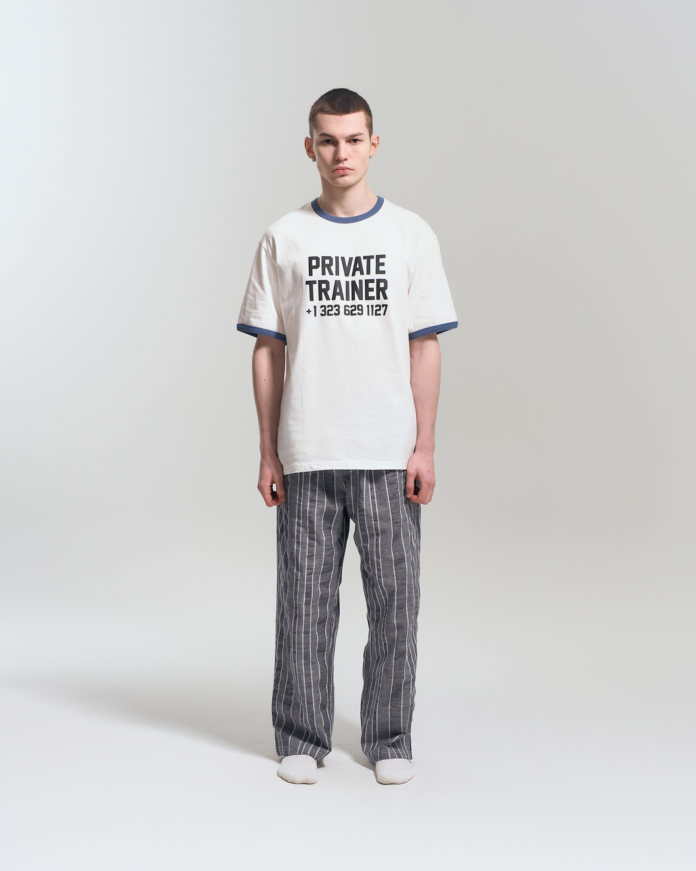 【POSE NUMBER EIGHT】P.T RINGER TEE (WHITE/SMOKE BLUE) P.T RINGER TEE (WHITE/SMOKE BLUE) : POSE NUMBER EIGHT | 포즈