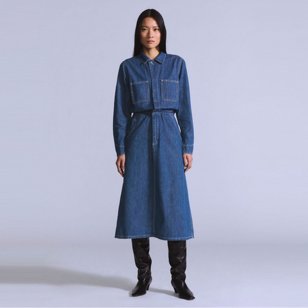 ワンピース ETMON Unbalance Line Pintuck Dress, Greyish Blue 에트몽(ETMON) Unbalance Line Pintuck Dress Greyish Blue