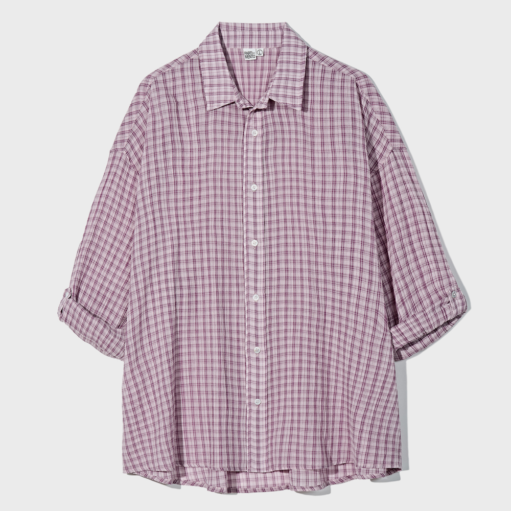 ★PARTIMENTO★ Wrinkle Sheer Check Roll Up Shirts Warm Gray Wrinkle Sheer Check Roll Up Shirts Warm Gray - 감도 깊은