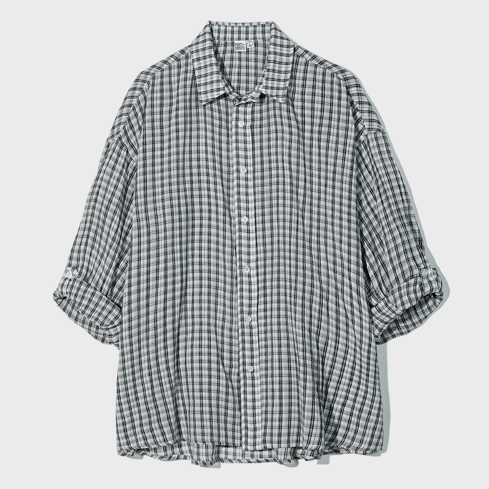 【SATIIIZ】Dias Roll-up Check Shirt Dipper cut over check shirt - satiiiz