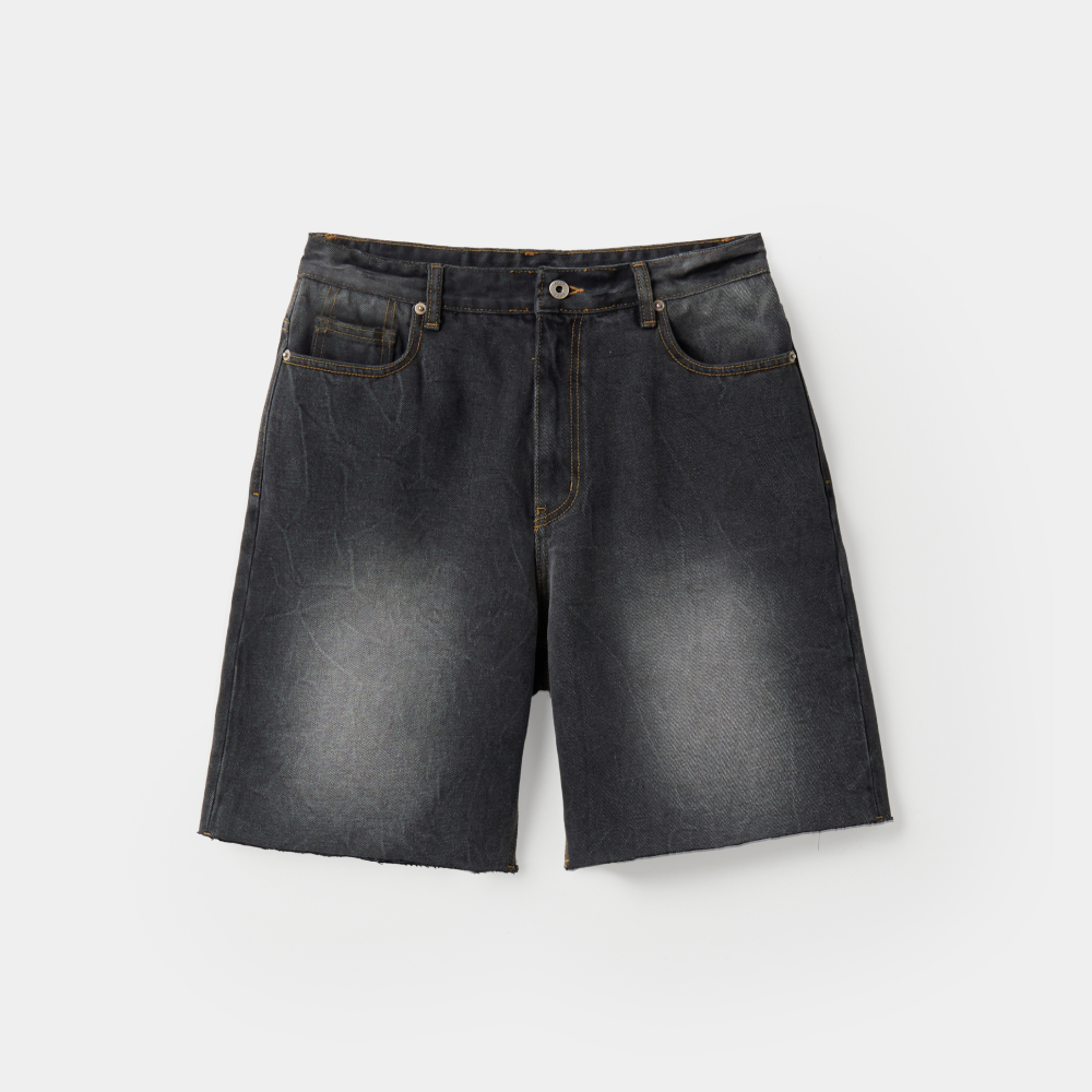 DENNY SWEAT WAIST DAMAGED SHORTS apa718w(WASHED BLACK