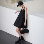Balloon-hem Mini Dress - Black