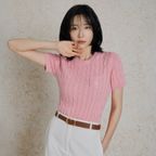 W 케이블 니트 반팔 풀오버 (PINK)