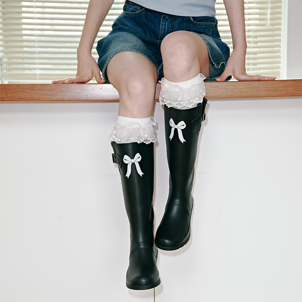 韓国商品/FORrr Ribbon Rainboots Lace Ribbon Rainboots - Black - 감도 깊은 취향 셀렉트샵 29CM
