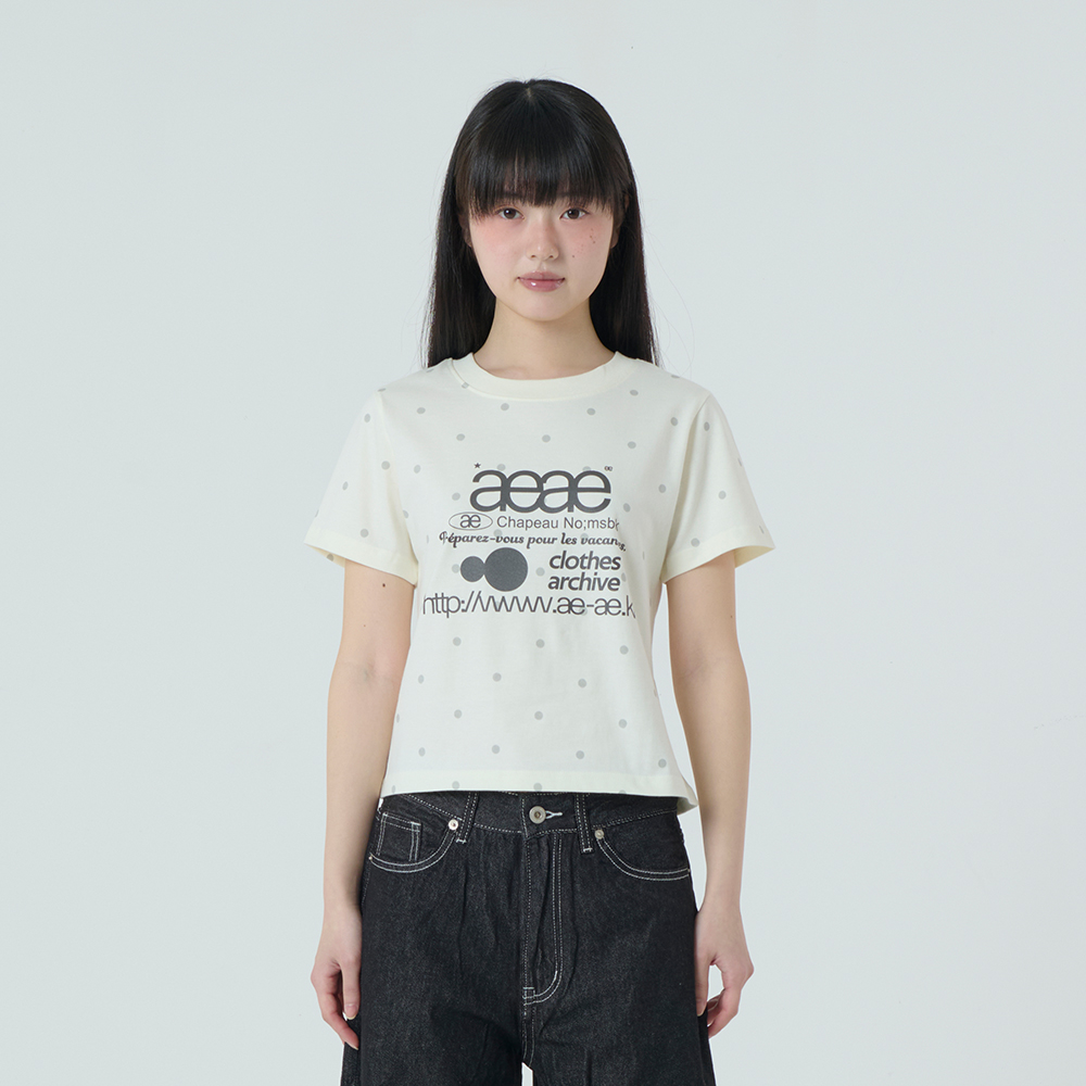 ◆AEAE◆ WEB LOGO DOT CROP TSHIRTS CREAM WEB LOGO DOT CROP T-SHIRTS [CREAM] – aeae JAPAN