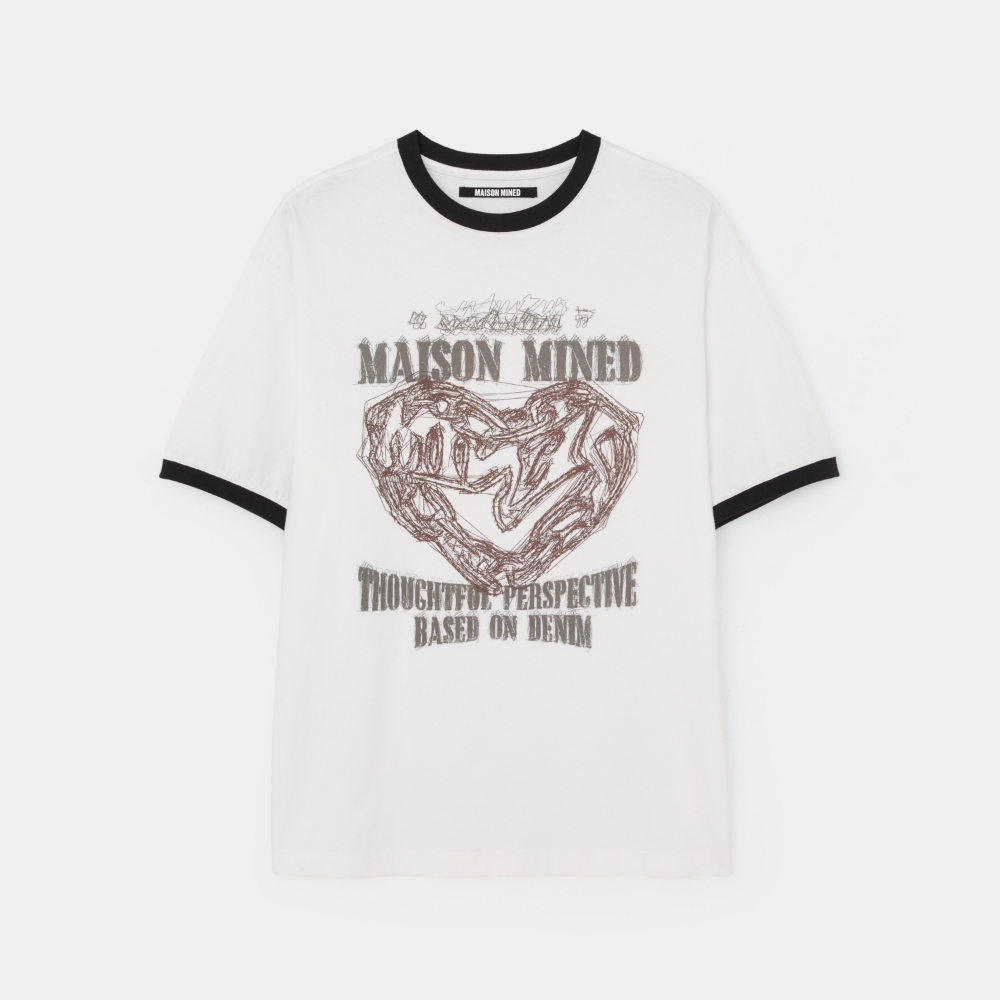 【MAISON MINED】24FW★ DOODLE HEART RINGER HALF T DOODLE HEART RINGER HALF T WHITE RED - 감도 깊은 취향 셀렉트