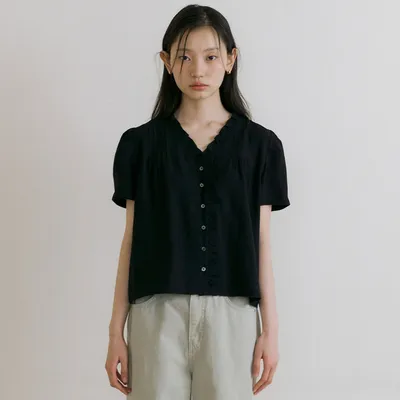 pintuck frill blouse-black [6/19 부터 순차 발송]