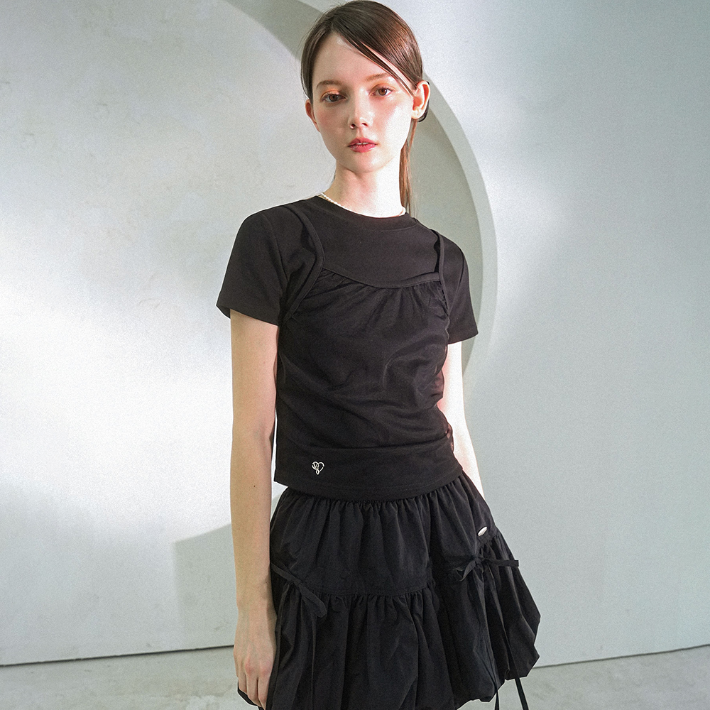 ★NOFFICIALNOFFICE★LAYERED BOLERO HALF SLEEVES T★正規品 LAYERED BOLERO HALF SLEEVES T-SHIRT BLACK - 감도 깊은 취향