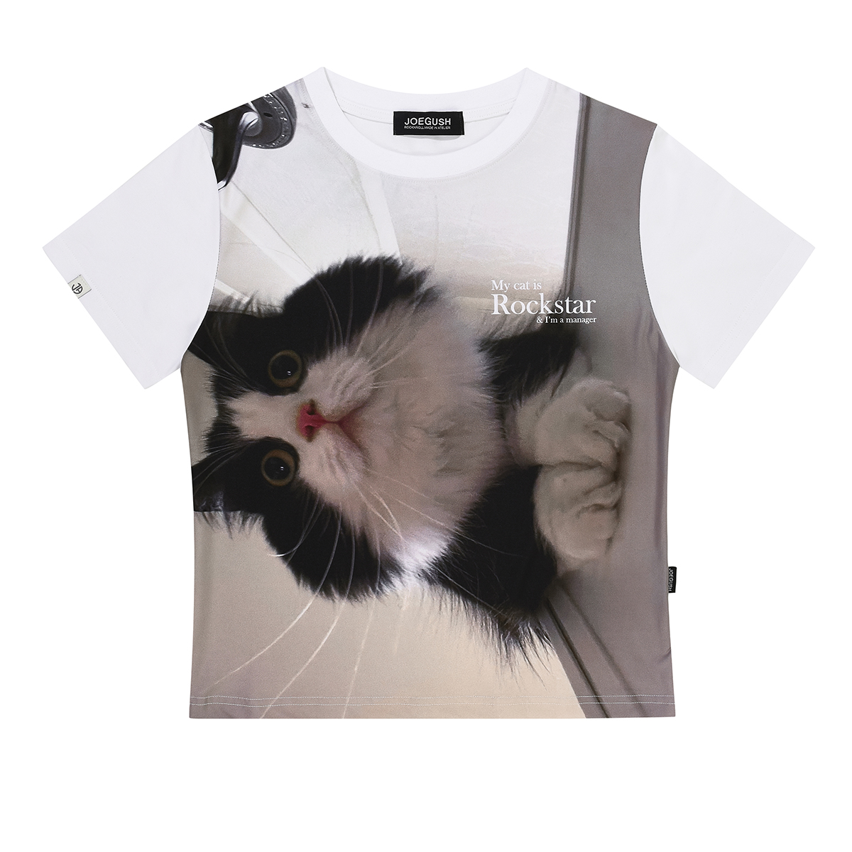 Tシャツ・カットソー [ JOEGUSH ] My cat is Rockstar (CROP VER.) MUSINSA | JOEGUSH My cat is Rockstar (CROP VER.) (Black)
