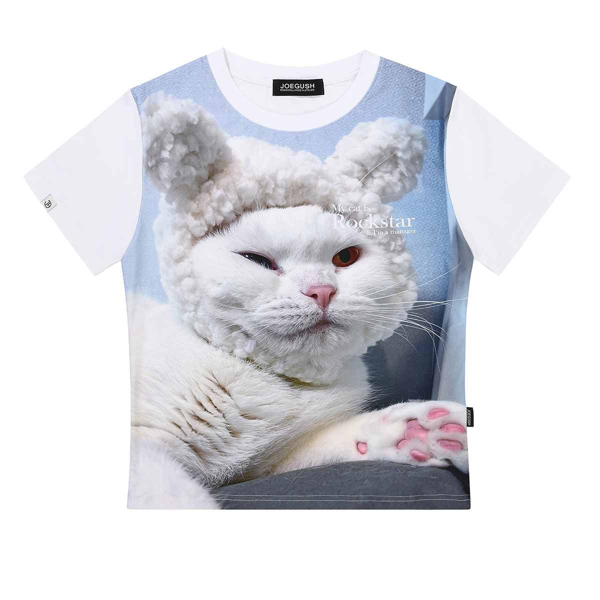 My cat is Rockstar T-shirt (Crop Ver.) (White/Grey) - 감도