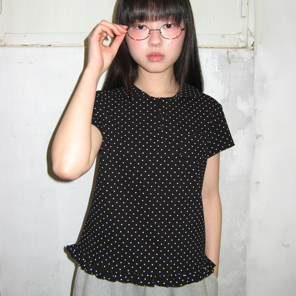 ★FANCY CLUB★ FRILL LAYERED DOT TEE FRILL LAYERED DOT TEE (BLACK) F25QB128 - 감도 깊은 취향