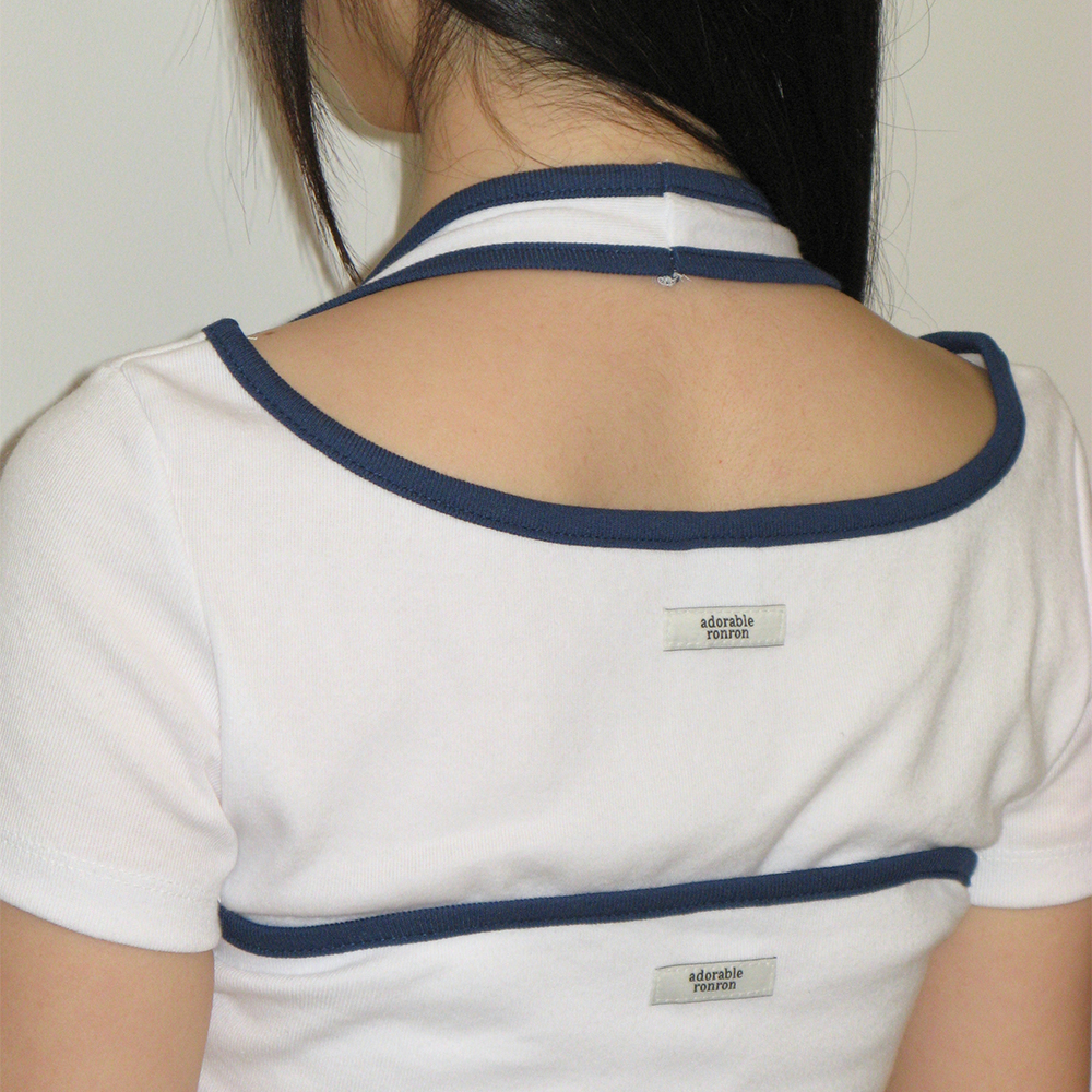 人気Tシャツ【Ronron】KNOT RIBBON SLIT HALF T SHIRT EYELET RONRON KNOT RIBBON SLIT HALF T SHIRT EYELET 4BXK491 (RONRON
