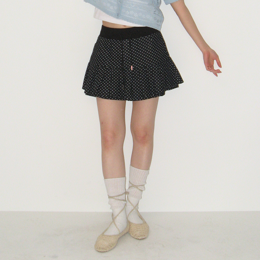 DOT PATTERN BANDING KNIT MINI SKIRT BLUE CHARCOAL DOT - 감도