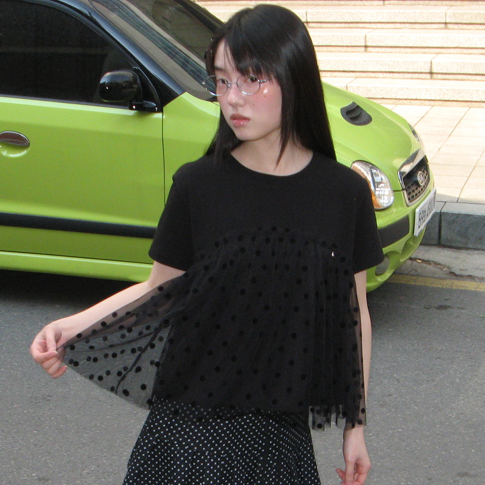 SHEER LAYERED SHORT SLEEVE DOT BLACK - 감도 깊은 취향 셀렉트
