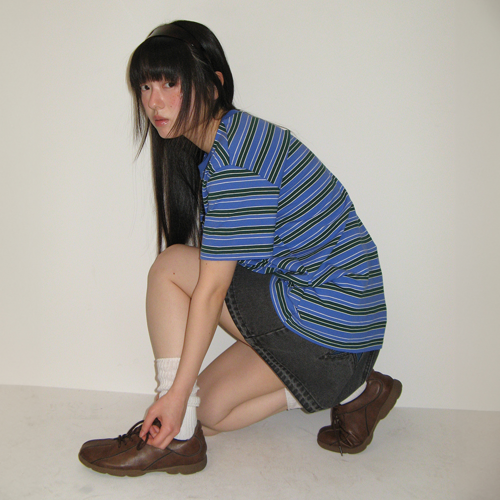 Tシャツ・カットソー RONRON MULTI STRIPE HEART POCKET BASIC FIT T SHIRT BLUE RR25 MULTI STRIPE HEART POCKET BASIC FIT T SHIRT BLUE - 감도 깊은