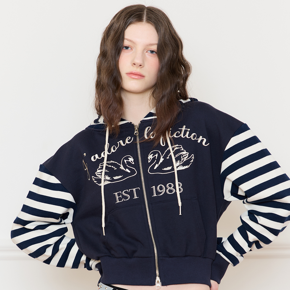 N4ND Trident Logo Raglan Hood Zip Up - Navy - 감도 깊은 취향