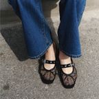 MESH BUCKLE STRAP BALLERINA FLAT / BLACK