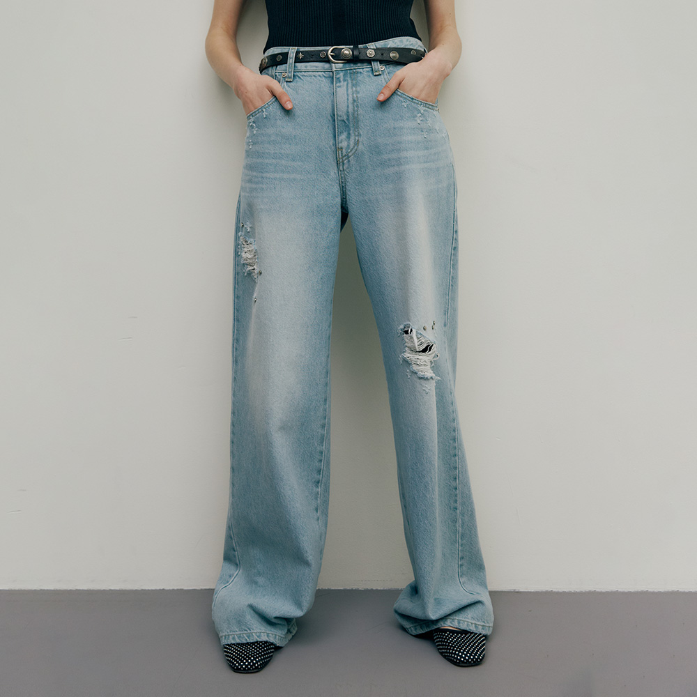 Curved Denim Pants in L/Blue VJ4ML170-AM - 감도 깊은 취향