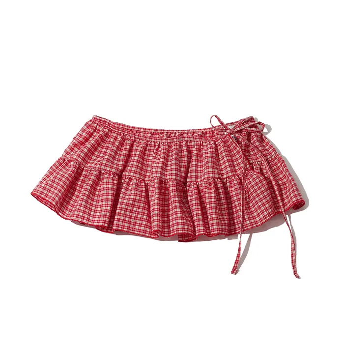 ミニスカート ITZAVIBE RED CHECK LAYERED WRAP SHORT SKIRT 5BMR0043 レッドチェックレイヤードラップショートスカート - ITZAVIBE