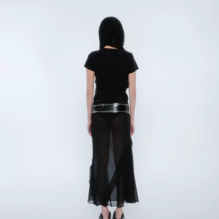 【elfelfelfarchives】SILHOUETTE RUFFLE MAXI SKIRT SILHOUETTE RUFFLE MAXI SKIRT [BLACK] - elfelfelf archives