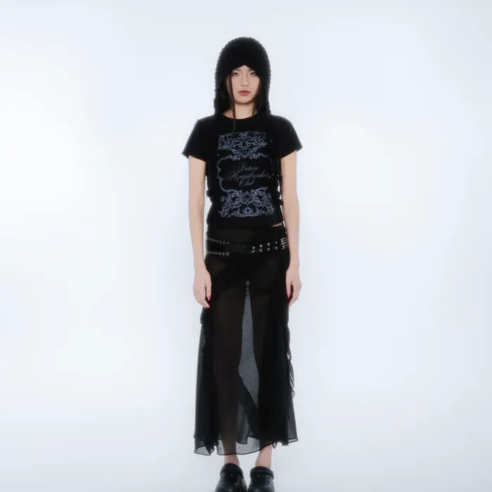 【elfelfelfarchives】SILHOUETTE RUFFLE MAXI SKIRT SILHOUETTE RUFFLE MAXI SKIRT [BLACK] - elfelfelf archives