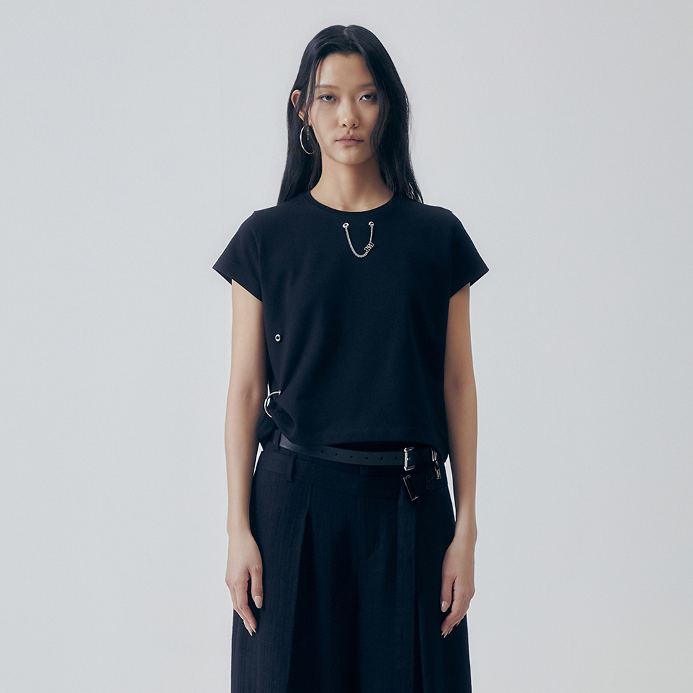 TMB Small Square Logo Crop T-shirts [ Black ] - 감도 깊은