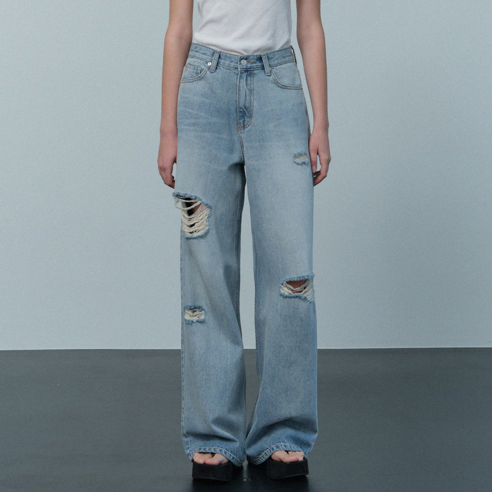 damage washed denim pants (light blue) - 감도 깊은 취향