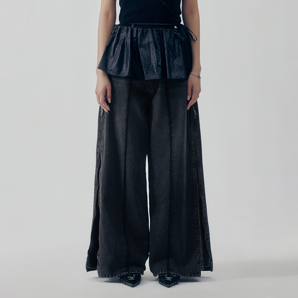 ★LUVISTRUE★IM DENIM PLEATS SKIRT PANTS(BLACK)★正規品/人気 IM DENIM PLEATS SKIRT PANTS(BLACK) - 감도 깊은 취향 셀렉트샵
