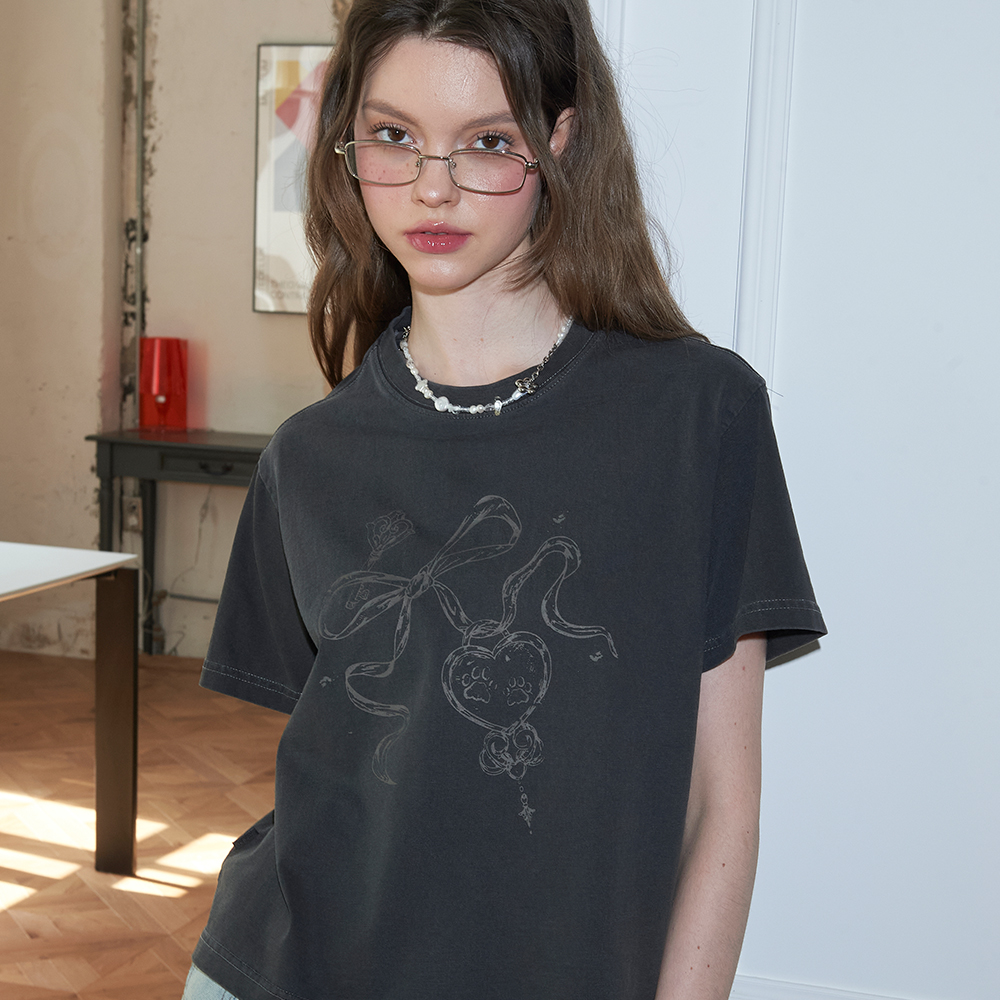 TYPESERVICE ♥ Tangy Page Washed Top / 追跡付 8차] Tangy Page Washed Top [Charcoal] - 감도 깊은 취향