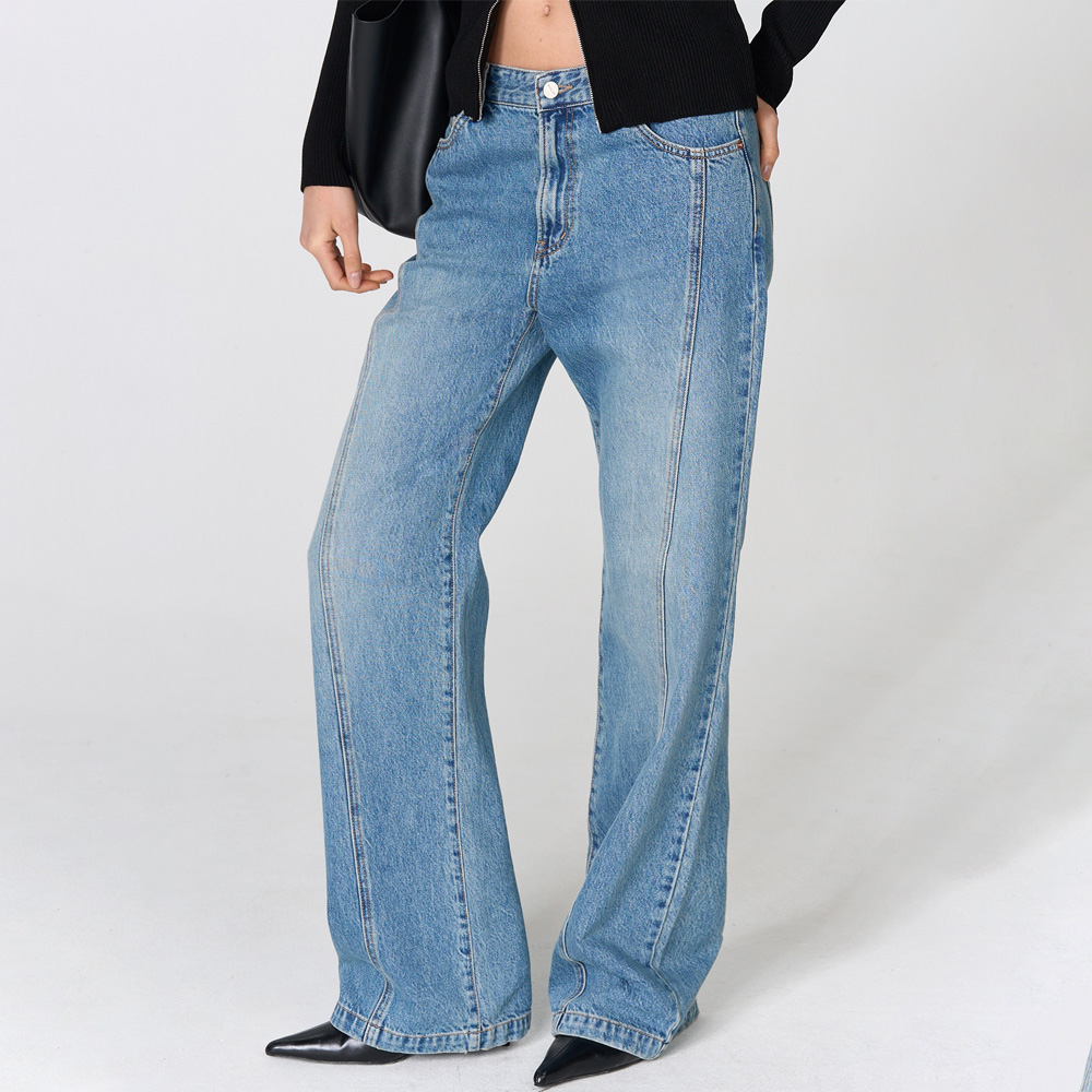 【WOOALONG】 Washing curve pocket wide denim pants Washing curve pocket wide denim pants - GREY - 감도 깊은