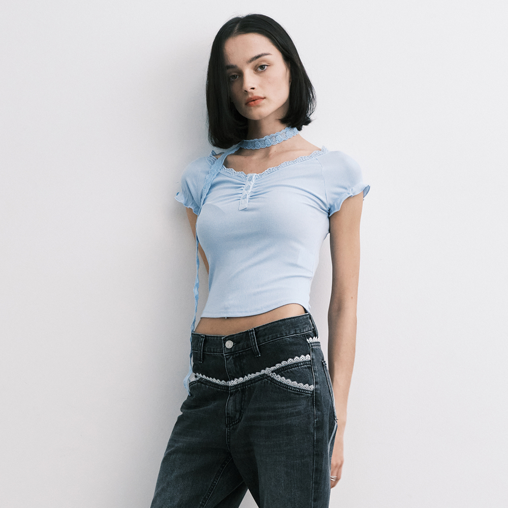 [NEWALRIN] ★ Meow Summer draping shrring Boat neck Top Meow Draping shrring Boat neck Top - 뉴얼린