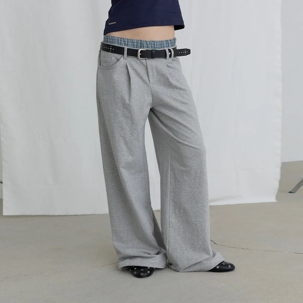 ★ORDES★UNDERWEAR LAYERED SWEAT PANTS ORDES] UNDERWEAR LAYERED SWEAT PANTS - NAVY – SellerWork