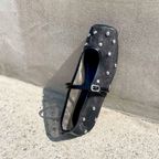Stud Mesh Ballerina Flats - BLACK